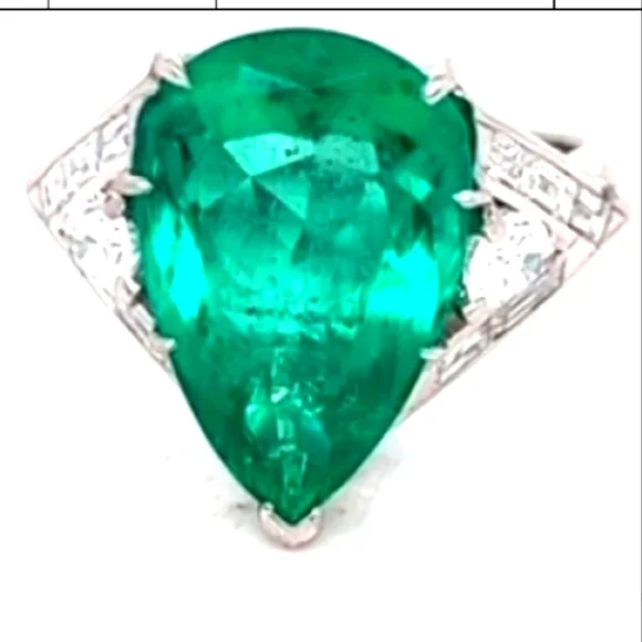 Colombian Emerald 6.33 Carat Pear Shape Extremely Rare Brilliant Diamond Ring - Picture 6 of 6